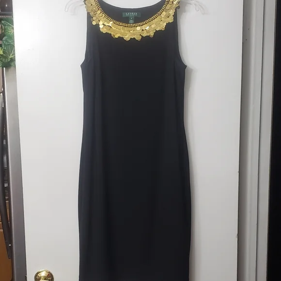 Lauren Ralph Lauren | Dresses | Lauren Ralph Lauren Black Cocktail Dress  With Gold Disk Embellishments Size 8 | Poshmark